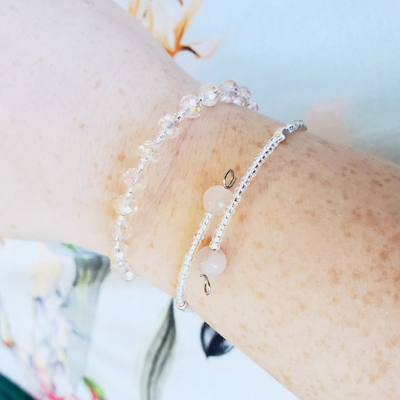 Pink Opal and Rose Gold Beaded Bangle Set - Picture 7 of 8